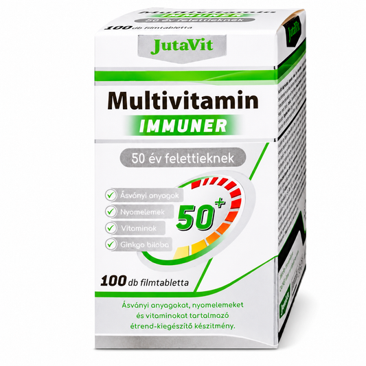 JutaVit Multivitamin Immuner 50 év felettieknek filmtabletta 100 db – vitaminokkal, ásványi anyagokkal, nyomelemekkel és Ginkgo bilobával