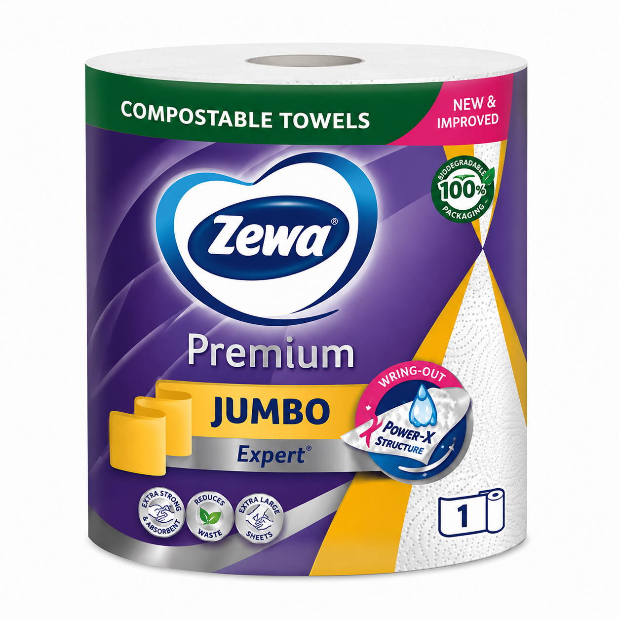 Zewa Premium Jumbo Expert háztartási papírtörlő 1 tekercs – 3 rétegű, 230 lapos, extra nedvszívó kéztörlő