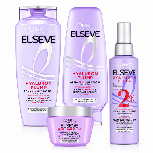 L’Oréal Paris Elseve Hyaluron Plump hajápoló csomag – sampon, balzsam, hidratáló szérum és hajpakolás