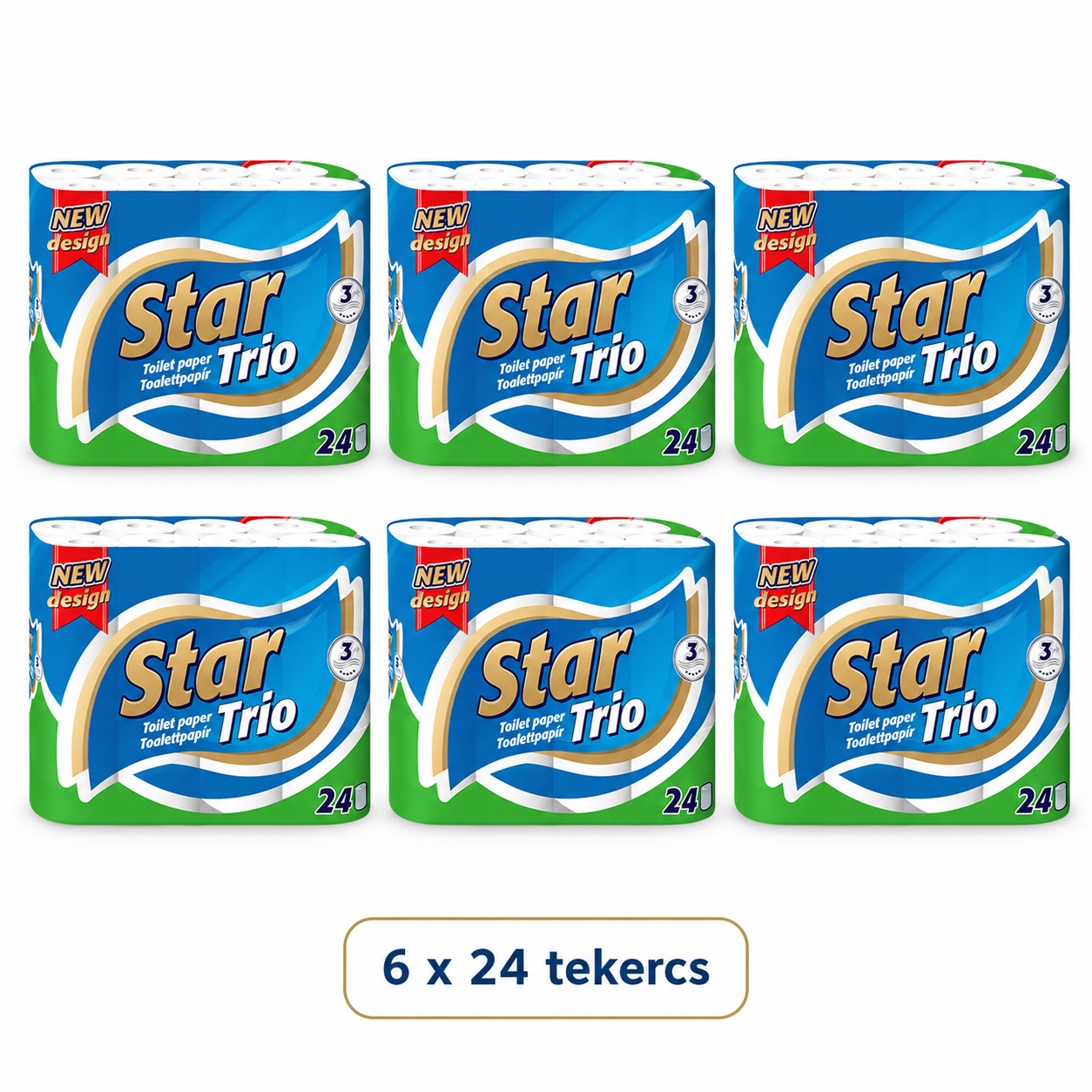 Star Trio toalettpapír 6×24 tekercs – 3 rétegű, 144 tekercses gazdaságos WC-papír csomag