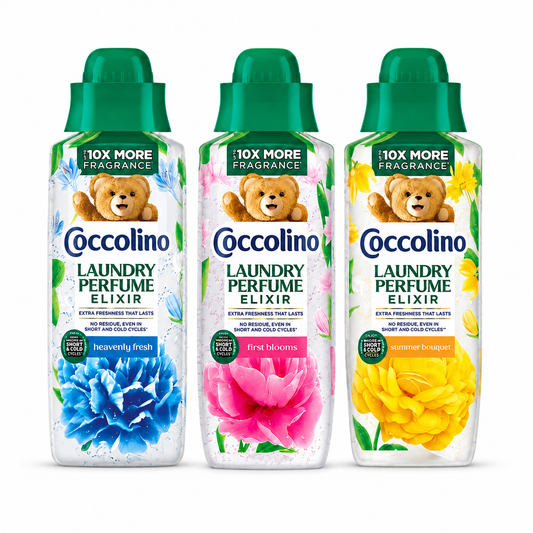 Coccolino Laundry Perfume Elixir mosóparfüm csomag 3×460 ml – Heavenly Fresh, First Blooms és Summer Bouquet illatválogatás