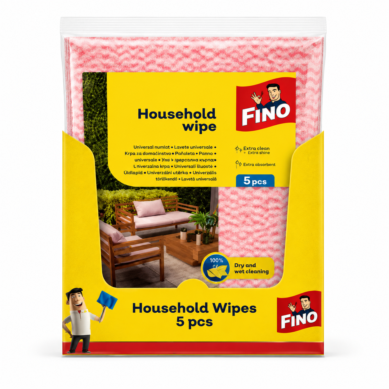 FINO Household Wipe háztartási törlőkendő 5 db – univerzális, száraz és nedves tisztításhoz