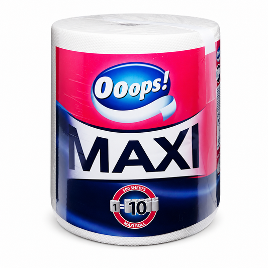 Ooops! Maxi háztartási papírtörlő 1 tekercs – 2 rétegű, 500 lapos, extra hosszú papírtörlő