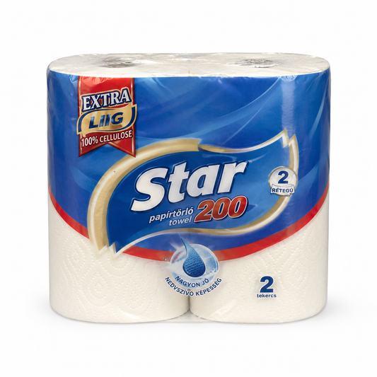 Star 200 papírtörlő 2 tekercs – 2 rétegű, 100% cellulóz, extra nedvszívó háztartási papírtörlő