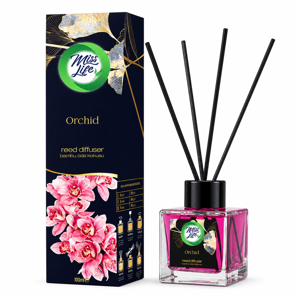 Miss Life Orchid pálcás illatosító 100 ml – orchidea illatú bambusz pálcás lakásillatosító