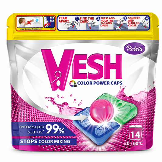 Vesh Color Power Caps Violeta mosókapszula 14 db – színvédő mosókapszula színes ruhákhoz