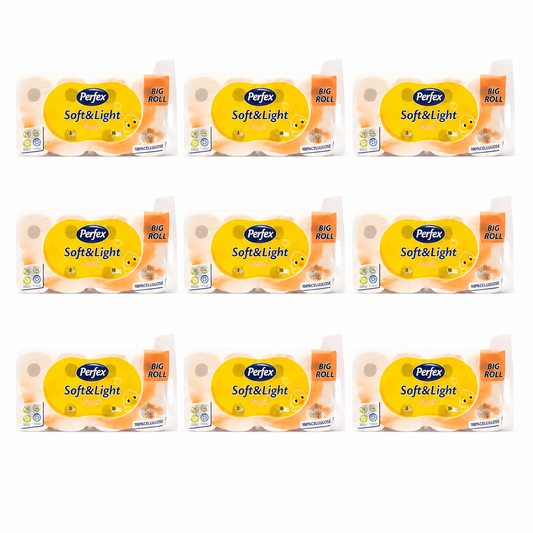 Perfex Soft&Light Peach Big Roll toalettpapír 9 csomag – 3 rétegű, barack illatú, 144 tekercses kiszerelés