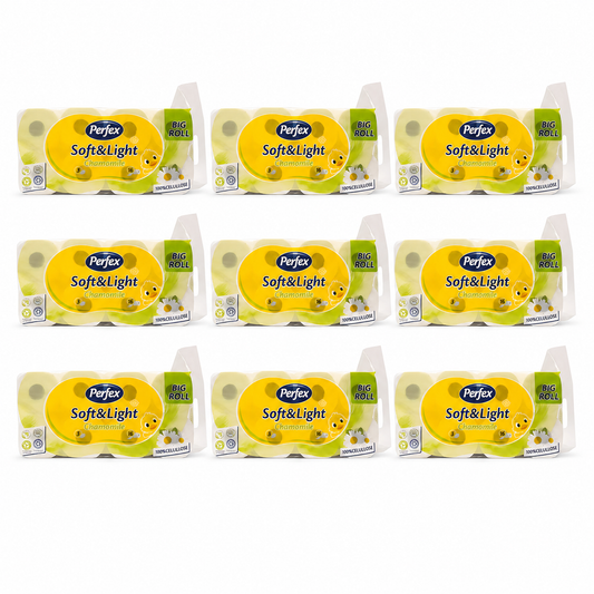 Perfex Soft&Light Chamomile Big Roll toalettpapír 9 csomag – 3 rétegű, kamilla illatú, 144 tekercses kiszerelés