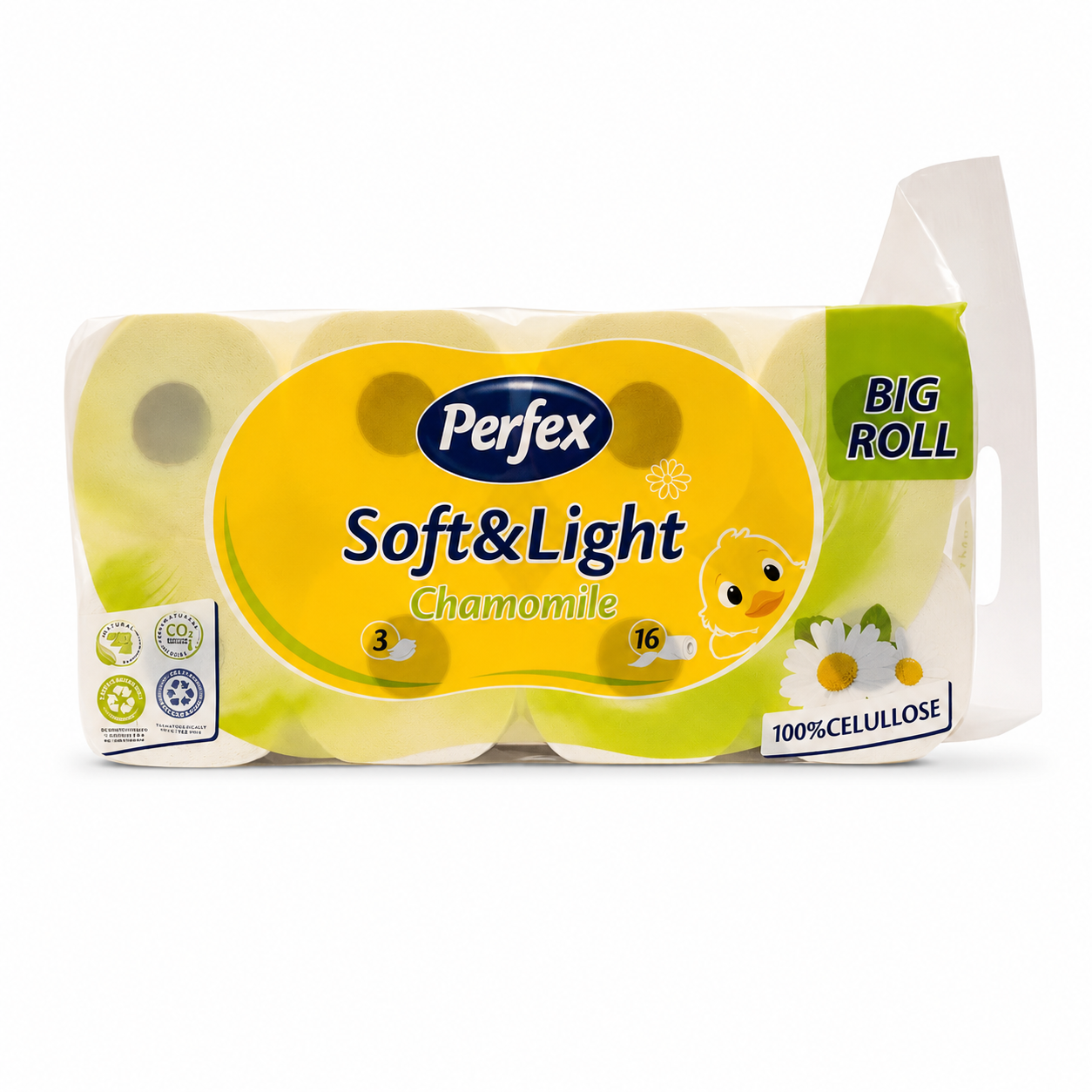 Perfex Soft&Light Chamomile Big Roll toalettpapír 16 tekercs – 3 rétegű, kamilla illatú, 100% cellulóz
