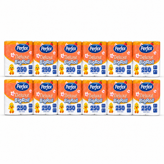 Perfex Deluxe Big Roll toalettpapír 12 csomag, 4 tekercs/csomag, 3 rétegű, 250 lapos barack illatú WC-papír