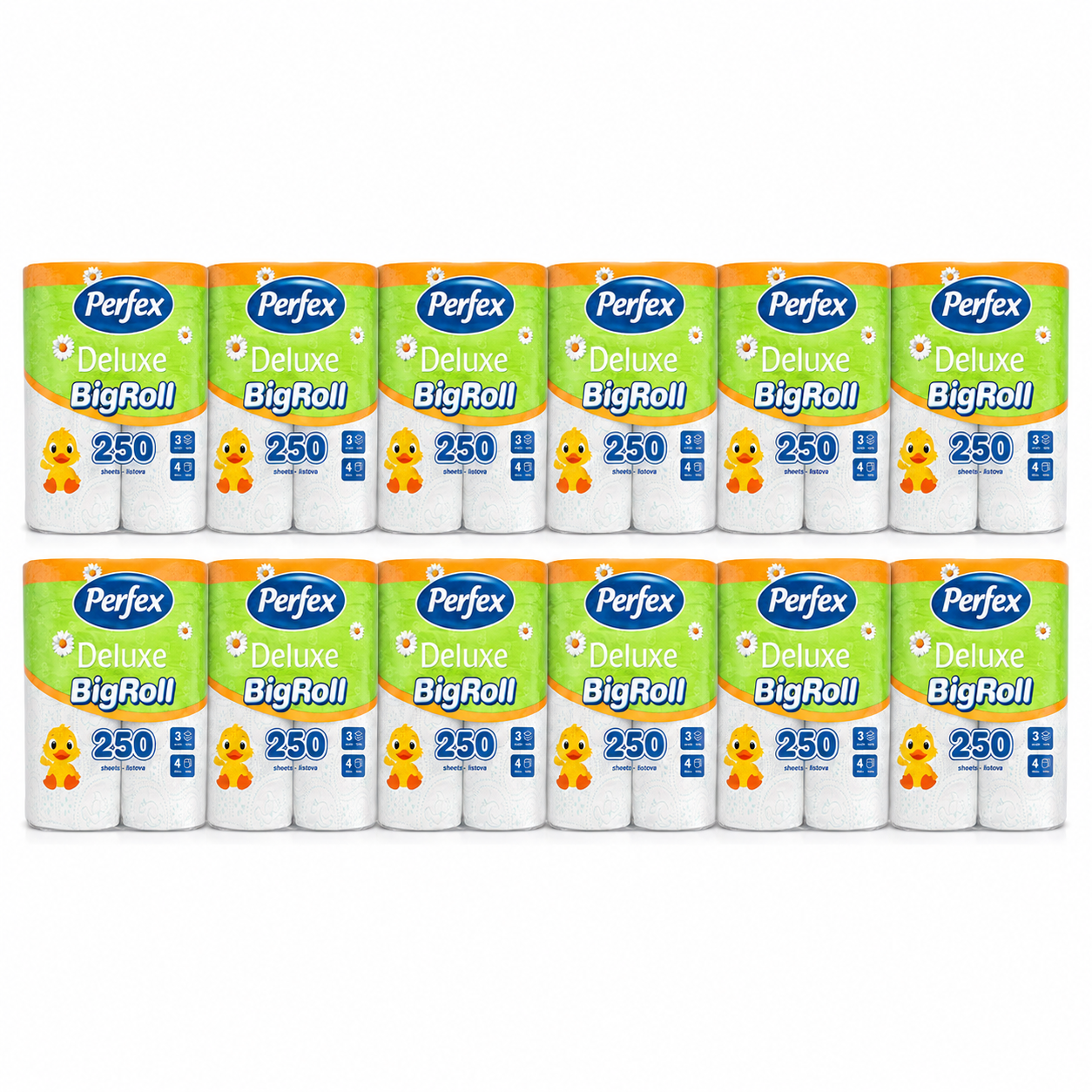 Perfex Deluxe Big Roll toalettpapír 12 csomag, 4 tekercs/csomag, 3 rétegű, 250 lapos WC-papír