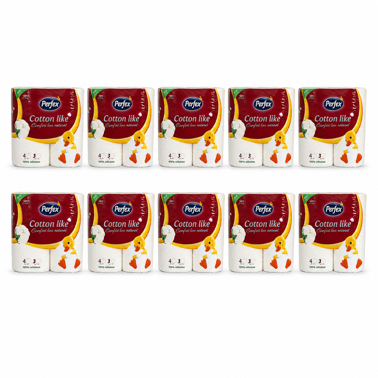 Perfex Cotton Like Comfort Line Natural toalettpapír 10 csomag – 4 tekercs/csomag, 3 rétegű, 100% cellulóz