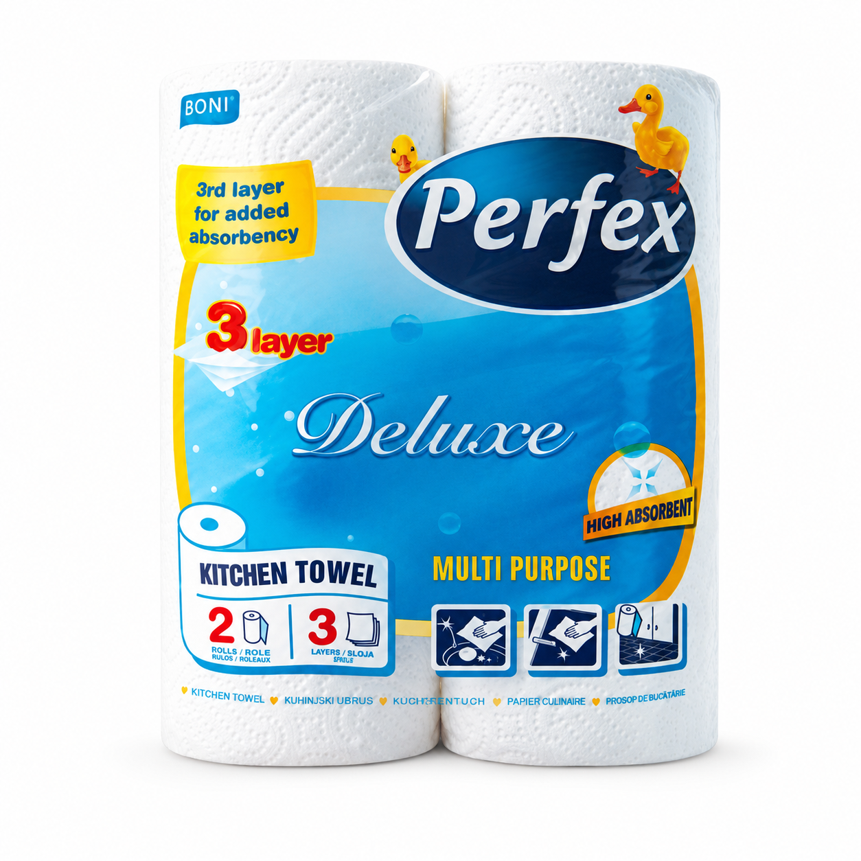 Perfex Deluxe konyhai papírtörlő 2 tekercs – 3 rétegű, extra nedvszívó háztartási papírtörlő