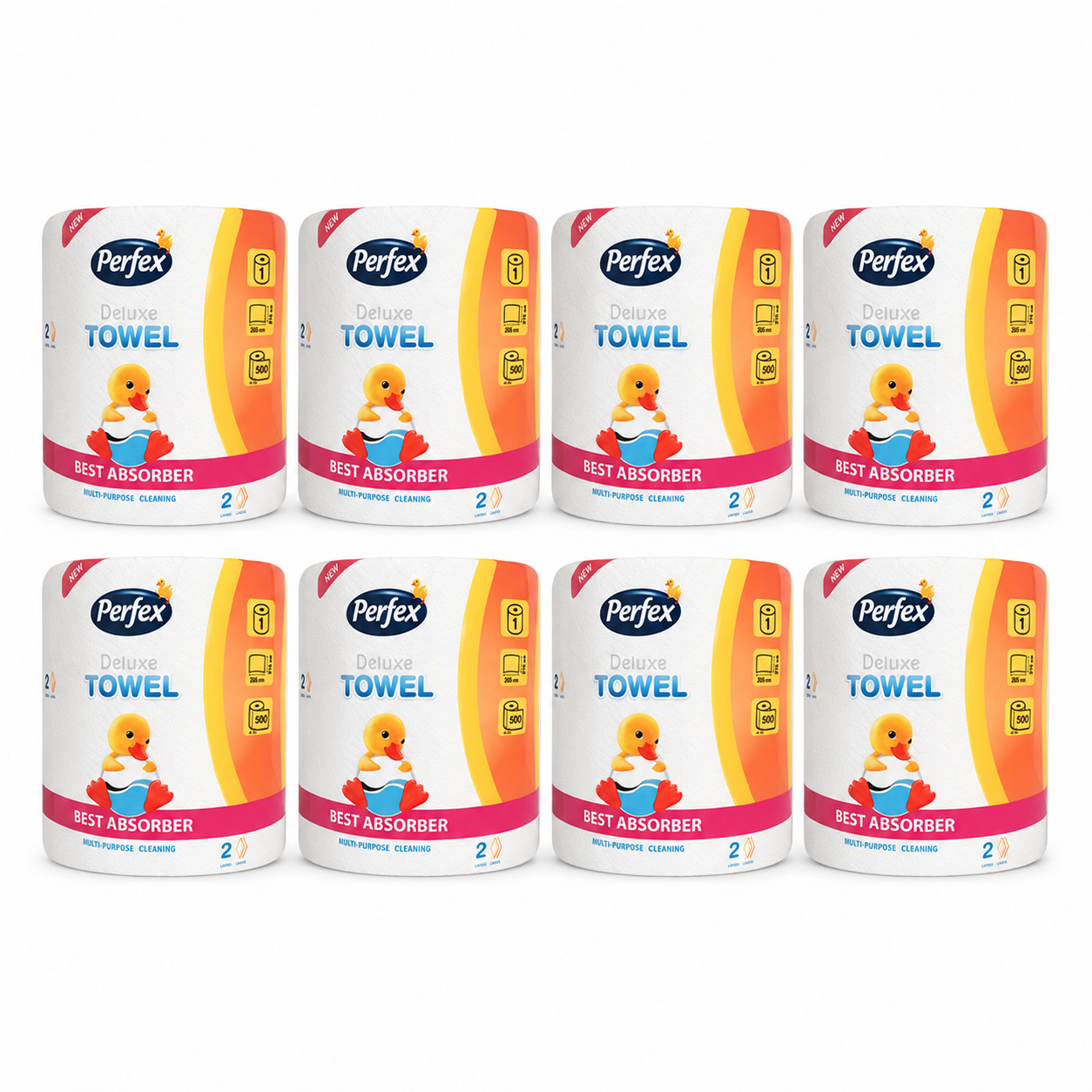 Perfex Deluxe Towel papírtörlő 8 csomag – 2 rétegű, 500 lapos, extra nedvszívó háztartási törlő
