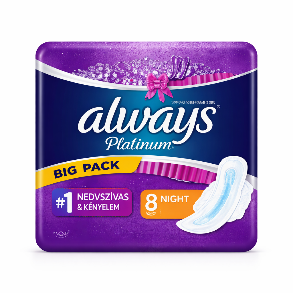 Always Platinum Night egészségügyi betét szárnyakkal – 8 db (extra nedvszívás)