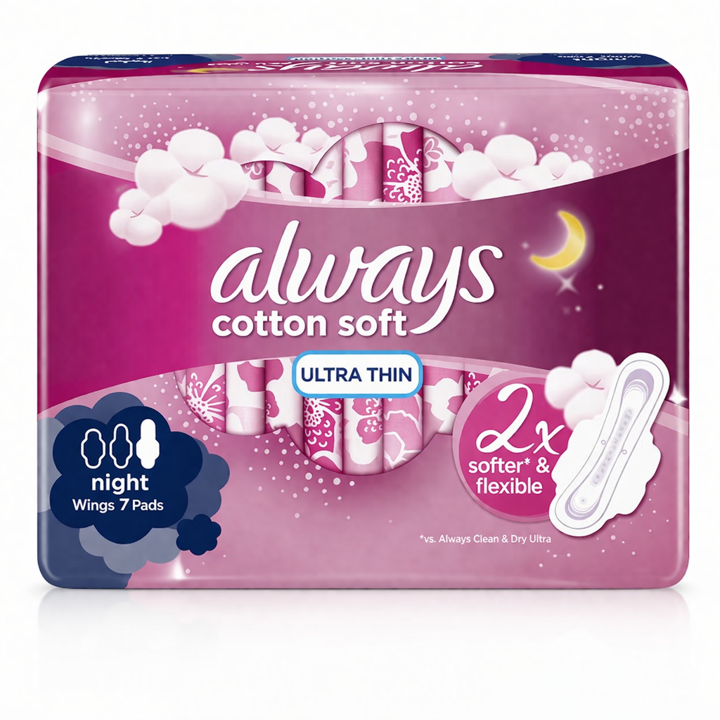 Always Cotton Soft Ultra Thin egészségügyi betét éjszakára, szárnyas (7 db)