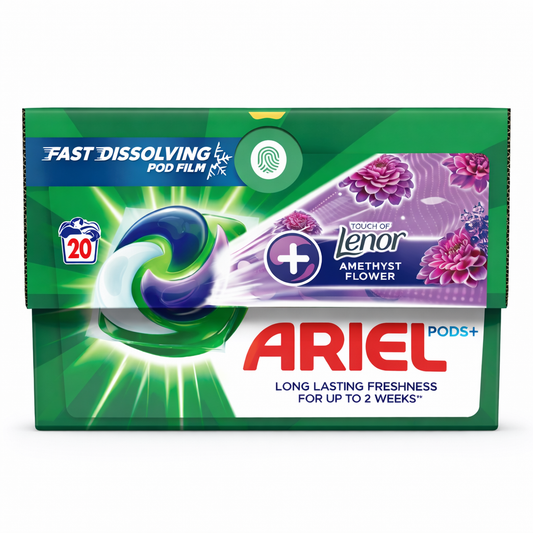Ariel Pods+ All-in-1 + Lenor Amethyst Flower mosókapszula 20 db (20 mosás) – extra hosszan tartó illat