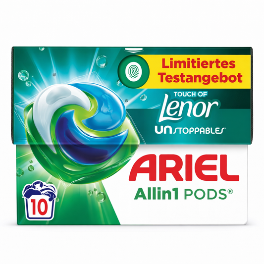 Ariel All-in-1 Pods + Lenor Unstoppables mosókapszula 10 db (10 mosás) – friss illattal, limitált csomag