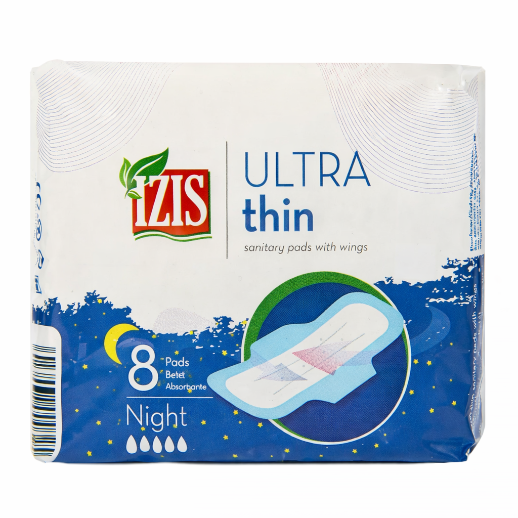 IZIS Ultra Thin Night egészségügyi betét szárnyakkal 8 db – Éjszakai védelem, extra biztonság