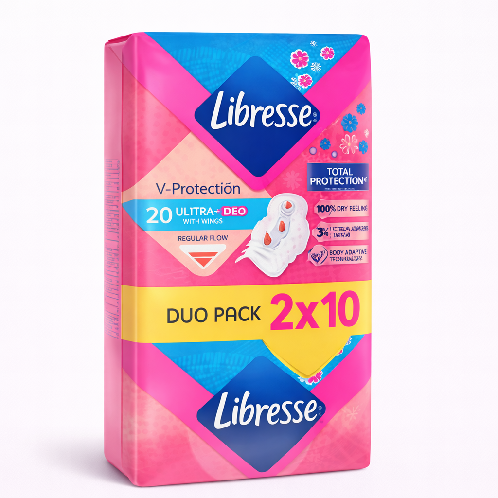 Libresse V-Protection Ultra+ Deo szárnyas betét Duo Pack 2×10 db – Friss illat, maximális védelem