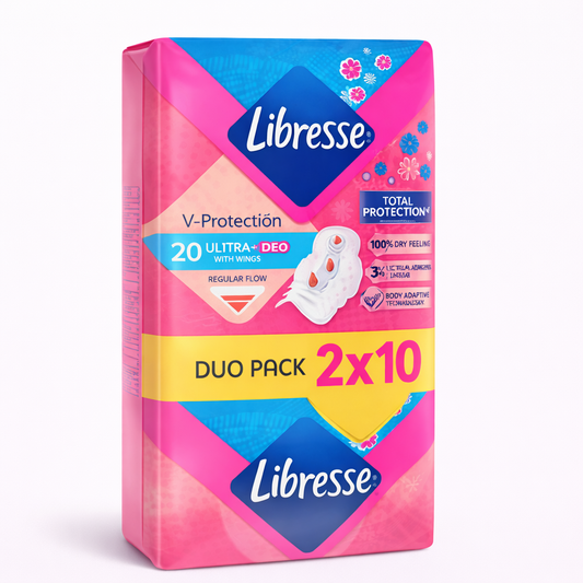 Libresse V-Protection Ultra+ Deo szárnyas betét Duo Pack 2×10 db – Friss illat, maximális védelem