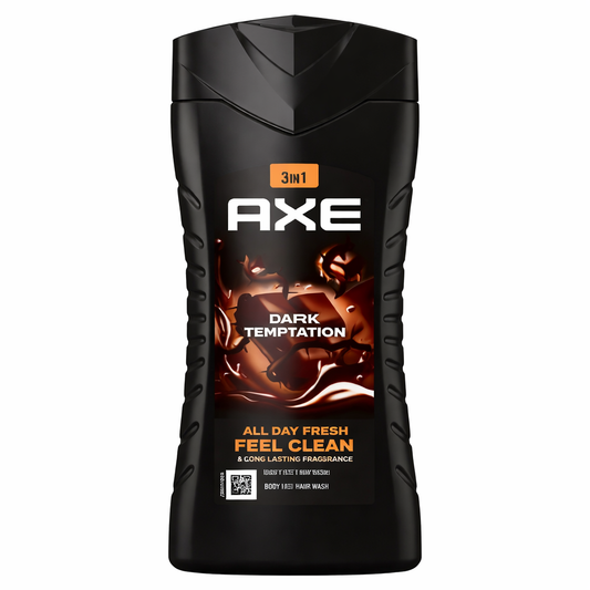 AXE Dark Temptation 3in1 Tusfürdő 250 ml – Csokoládés Illatú Férfi Tusfürdő Hajra, Testre és A