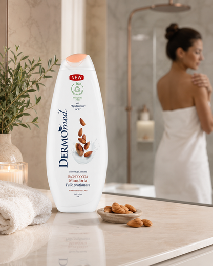 DermoMed Mandula Tusfürdő 750 ml – Hidratáló Shower Gel Hialuronsavval