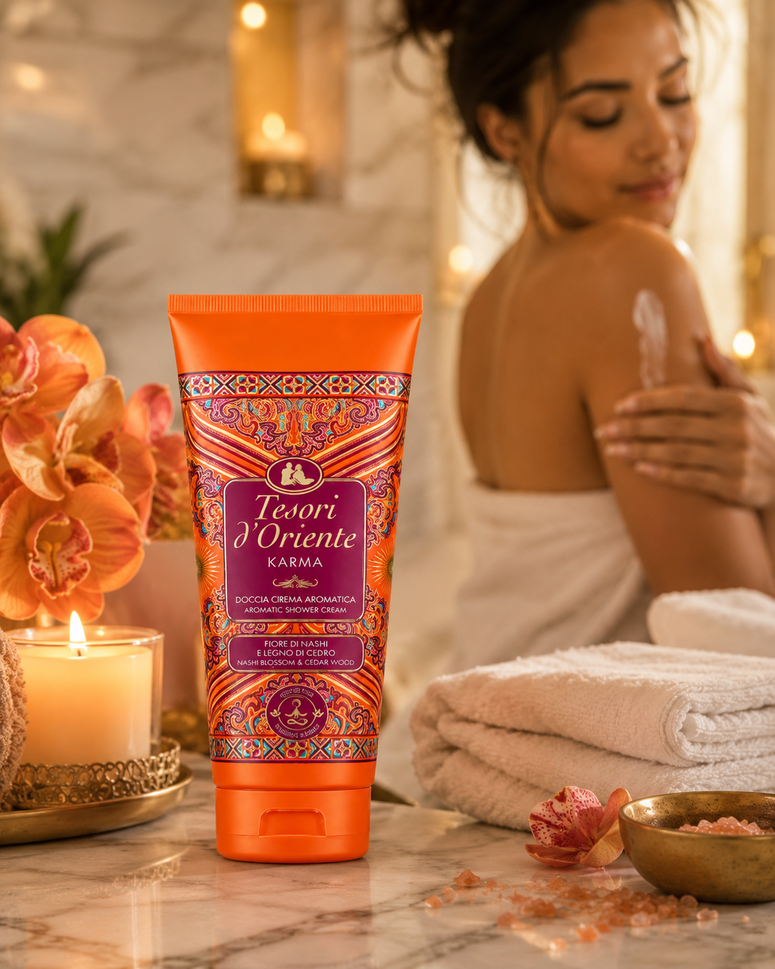 Tesori d’Oriente Karma Tusfürdő 250 ml – Nashi virág & Cédrusfa illatú krémtusfürdő