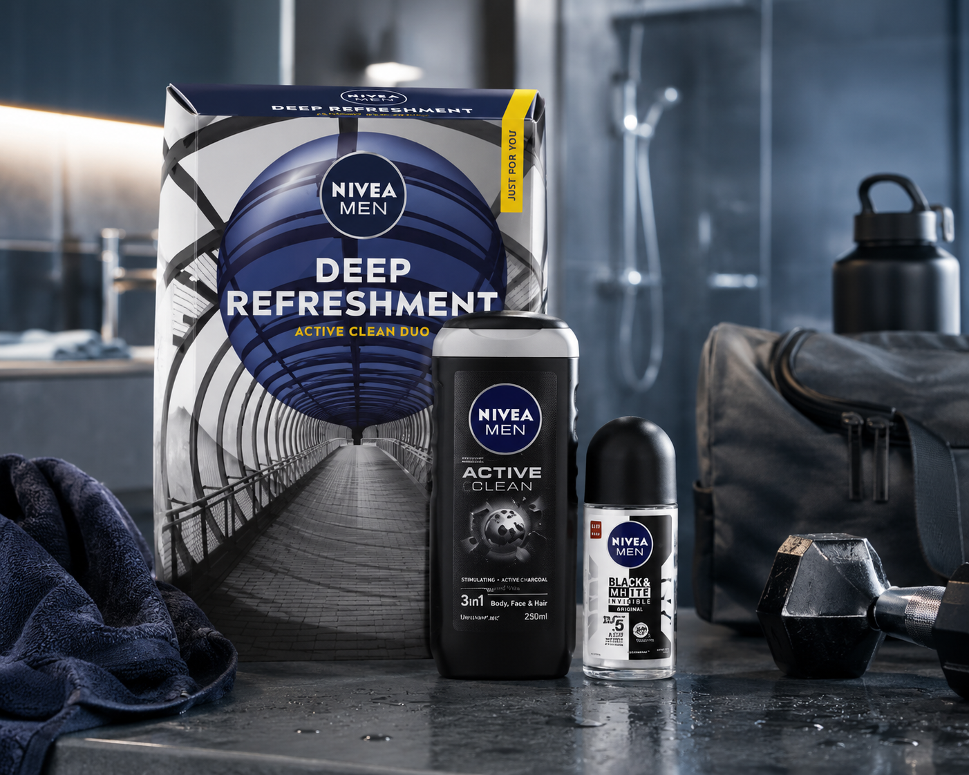 NIVEA MEN Deep Refreshment Active Clean ajándékcsomag – Tusfürdő és dezodor szett
