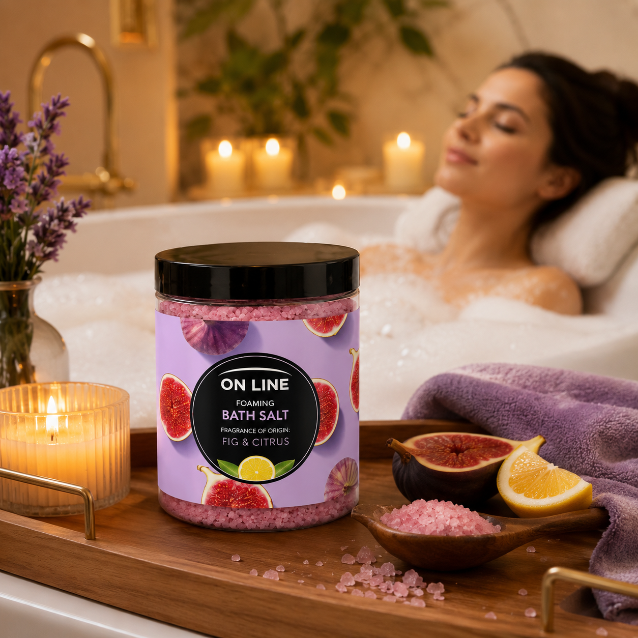 On Line Foaming Bath Salt Fig & Citrus habzó fürdősó, 1200 g