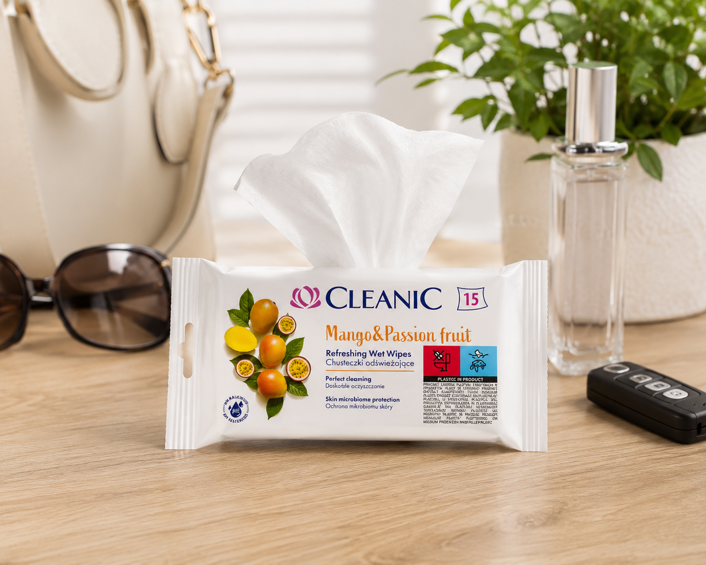 Cleanic Mango & Passion Fruit frissítő nedves törlőkendő – 15 db