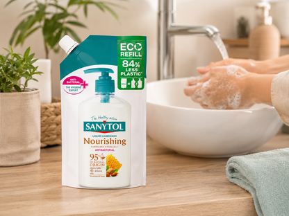 Sanytol Nourishing antibakteriális folyékony kézmosó utántöltő – Almond Milk & Royal Jelly, 500 ml