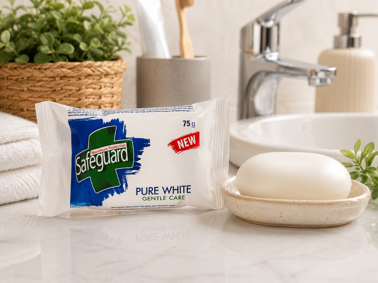 Safeguard Pure White Gentle Care szappan 75 g – fehér szilárd szappan
