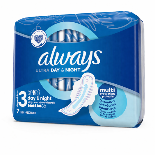 Always Ultra Day & Night egészségügyi betét 3-as méret (7 db) – szárnyas, extra védelem nappal és éjszaka