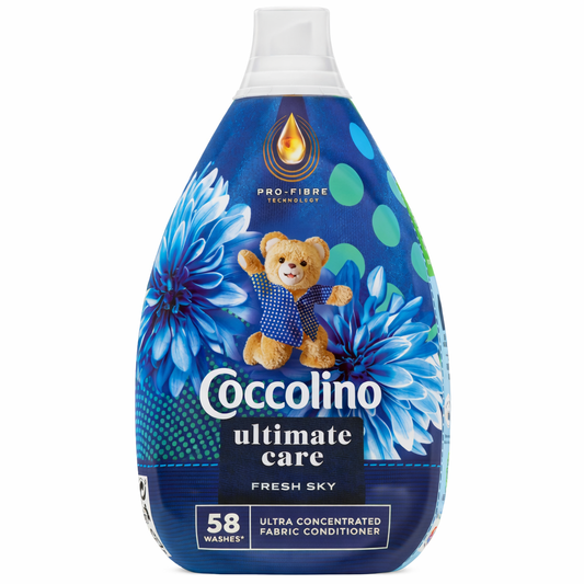 Coccolino Ultimate Care Fresh Sky Öblítő 870 ml – Hosszan Tartó Friss Illat és Prémium Ruhavédelem