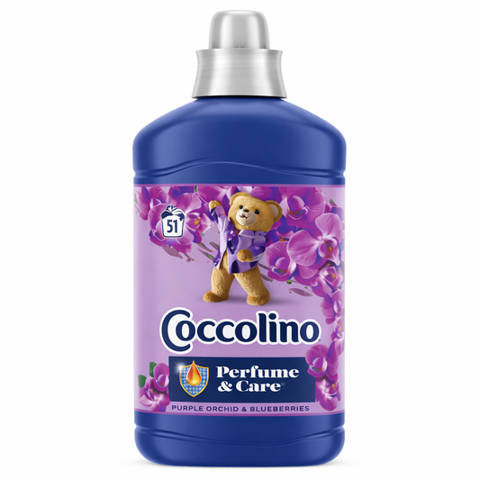 Coccolino Perfume & Care Purple Orchid & Blueberries öblítő 1,275L – Intenzív virágos-gyümölcsös illat és hosszan tartó frissesség
