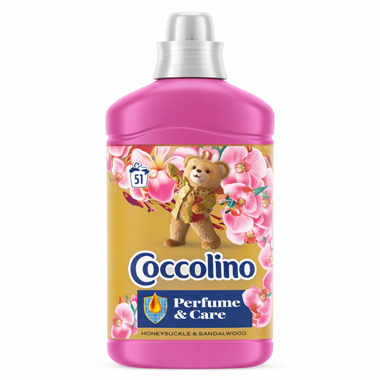 Coccolino Perfume & Care Honeysuckle & Sandalwood öblítő 1,275L – Luxus illat és hosszan tartó selymes puhaság