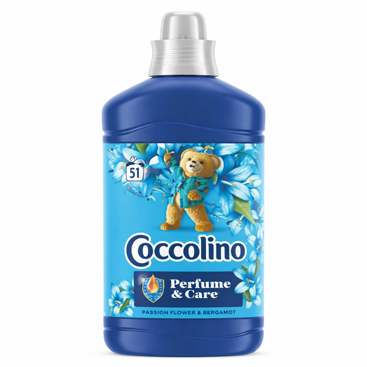 Coccolino Perfume & Care Passion Flower & Bergamot öblítő 1,275L – Friss citrusos-virágos illat és hosszan tartó puhaság