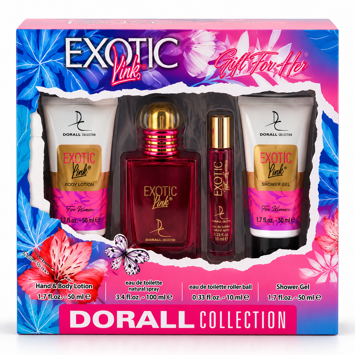 Dorall Collection Exotic Pink 4 részes Női parfüm- és testápoló ajándékcsomag