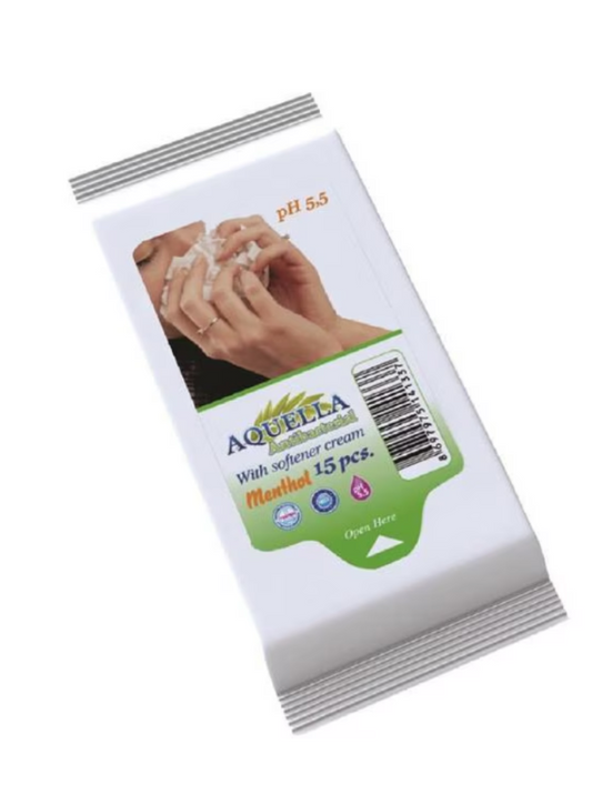 Aquella Menthol Nedves Törlőkendő 15 db – Frissítő Mentolos Kéz- és Arctisztító Kendő