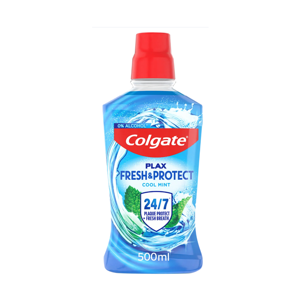 Colgate Plax Fresh & Protect Szájvíz Cool Mint 500 ml – 0% Alkohol, 24/7 Védelem a Lepedék Ellen