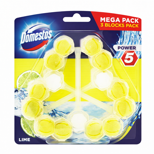 Domestos Power 5 Lime WC Illatosító 3x55 g – Vízkőgátló és Frissítő WC Blokk