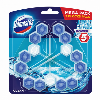 Domestos Power 5 Ocean WC Illatosító 3x55 g – Friss Tengeri Illatú Vízkőgátló WC Blokk