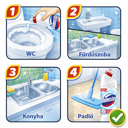 Domestos Ultra White Fertőtlenítő Folyadék 750 ml – Erős Tisztítás és Higiénikus Fehérség