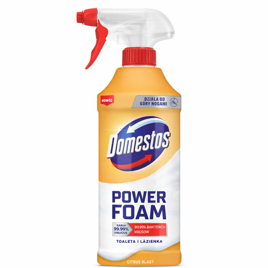 Domestos Power Foam Citrus Fürdőszoba Tisztító Spray 435 ml – Habzó Vízkőoldó és Zsíroldó