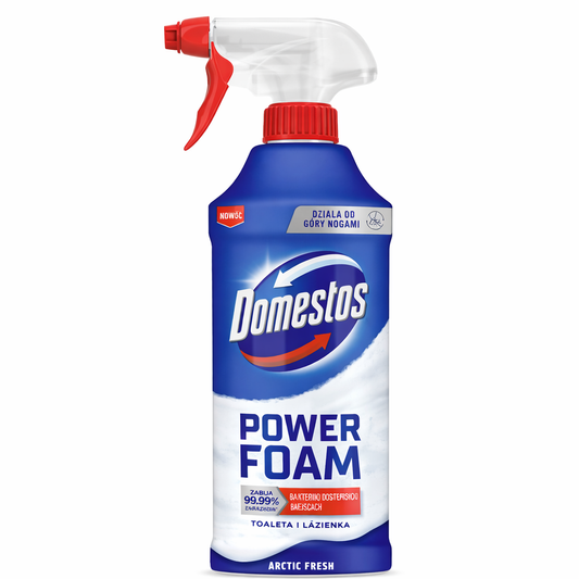 Domestos Power Foam Arctic Fürdőszoba Tisztító Spray 435 ml – Habzó Vízkőoldó és Szennyeződéseltávolító