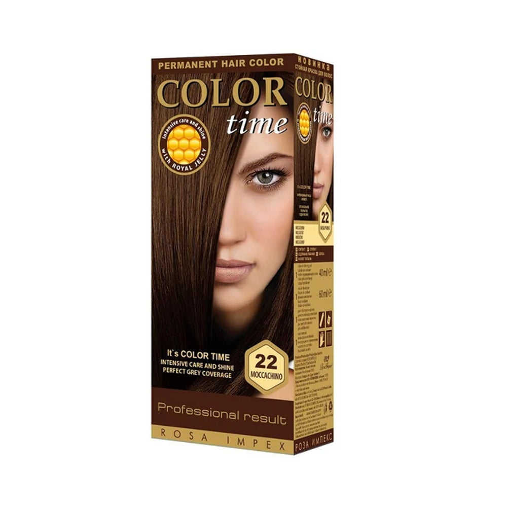 Color Time 22 Mocaccino Hajfesték – Természetes Barna Árnyalat, Tartós Őszfedés, Royal Jelly Ápolással