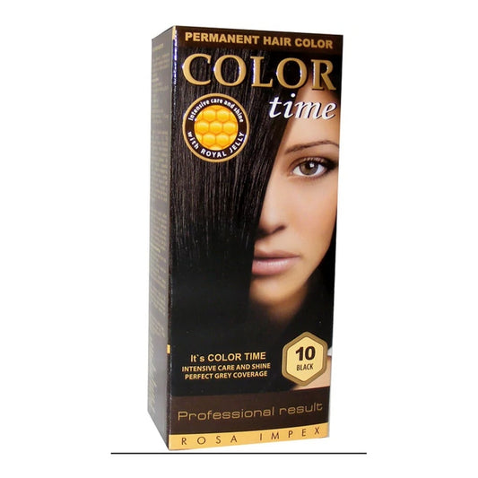 Color Time 10 Black Hajfesték – Mélyfekete Tartós Hajszín, Teljes Őszfedés, Royal Jelly Ápolással
