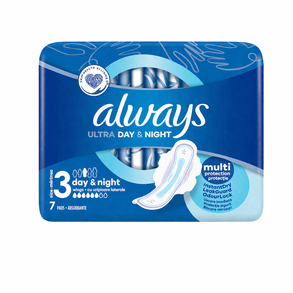 Always Ultra Day & Night egészségügyi betét 3-as méret (7 db) – szárnyas, extra védelem nappal és éjszaka