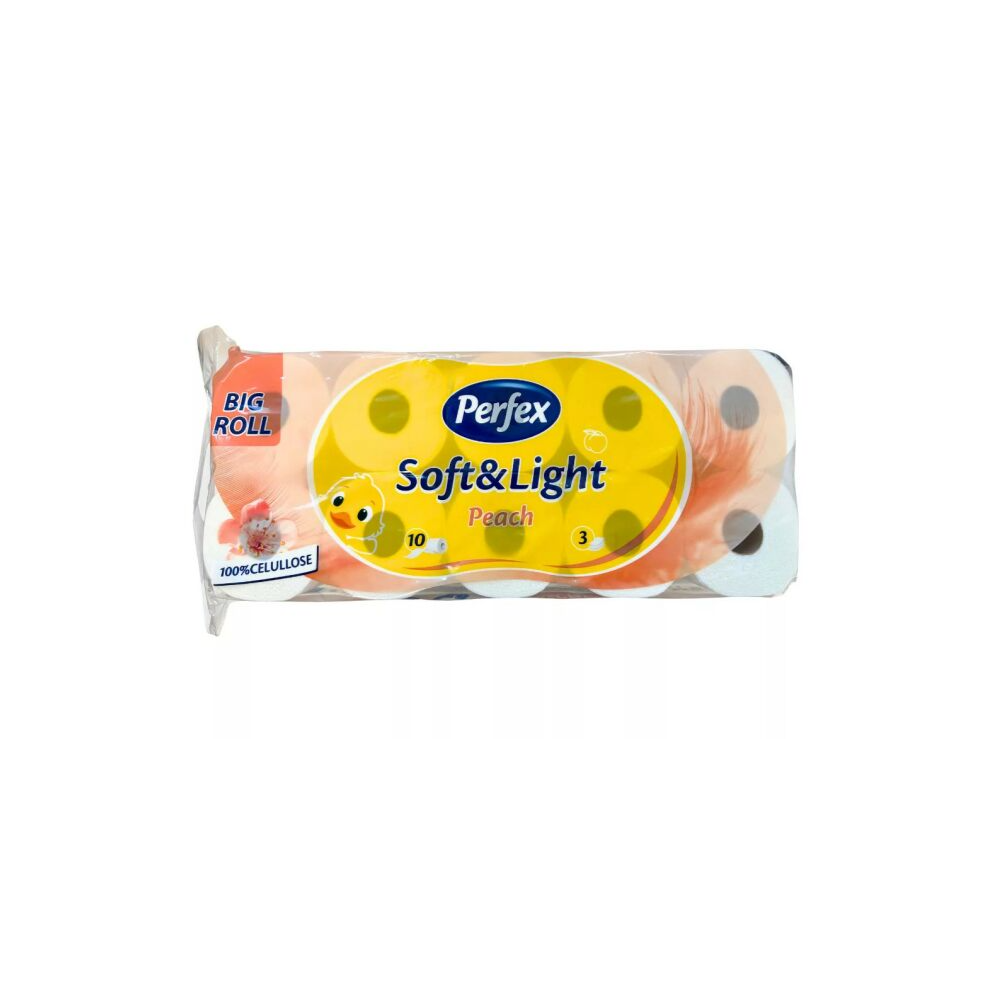 Perfex Soft & Light Peach toalettpapír 10 tekercs – 3 rétegű, őszibarack illatú, 100% cellulóz
